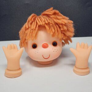 Doll Head Hands Plastic Brown Yarn Hair Blue Eyes Freckles Vintage Ice Cream 2.5